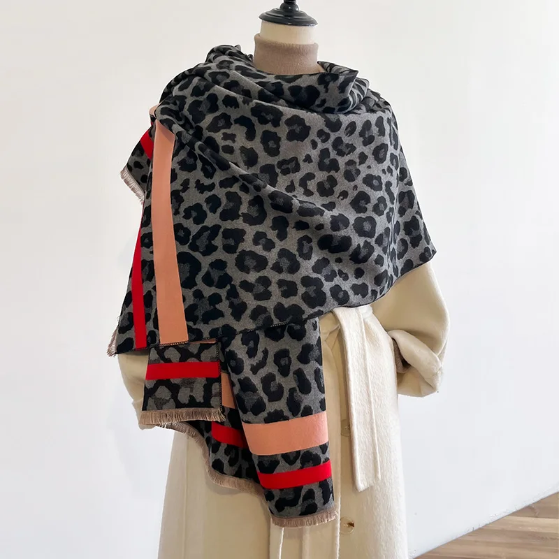 New Luxury Winter Leopard Two-Sided Cashmere Jacquard Scarves High Quality Women Thicken Wrap Shawl Ladies Wool Pashmina Scarf