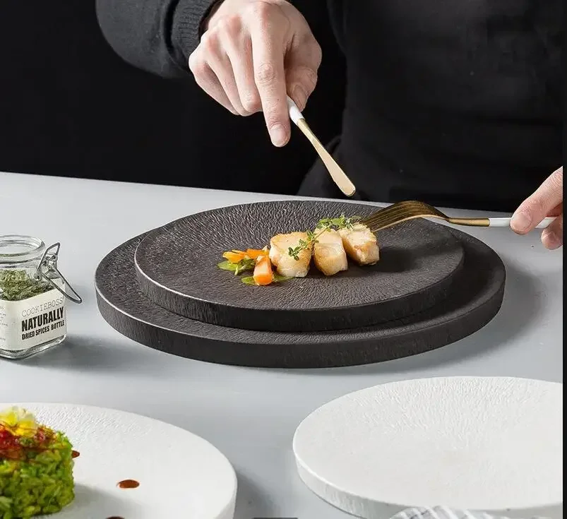 

Round Ceramic Flat Plate Western-style Restaurant Steak Table Decoration Home Kitchen Tableware Dessert Cake
