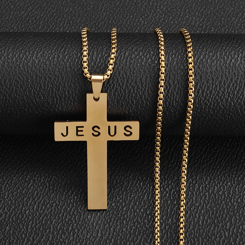 Classic Christian Savior Jesus Cross Pendant Stainless Steel Necklace for Men Women Religious Prayer Amulets Jewelry Gifts