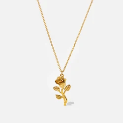 INS New 18k Gold Plated Three-dimensional Rose Pendant Necklace for Women Waterproof Jewelry Lover Necklace Gift