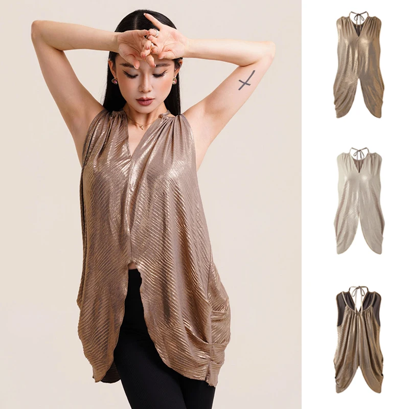 

2026 Women Latin Dancewear Top Summer Sleeveless Loose Tunic Adult Cha Cha Rumba Training Clothes Dancer Practice Tops VBH2754
