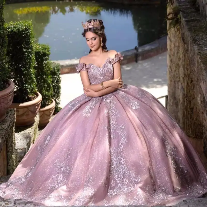 Customized Shiny Pink Quinceanera Dress Princess Prom Ball Gown Sweet 16 XV Years Old Miss Birthday Pageant Mexican Dress