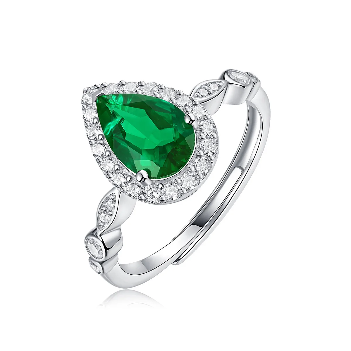 

Women's Wedding Jewelry 925 Sterling Silver Inlaid Full Zircon Water Drop Emeralds Adjustable Ring for Women Engagement Gift