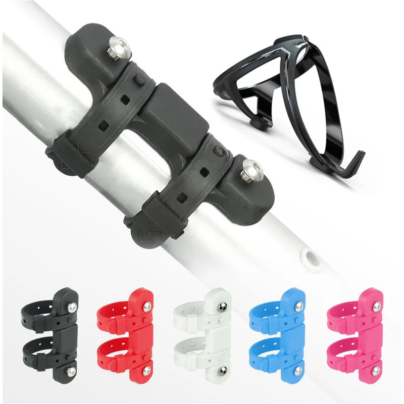 Bicycle Water Kettle Mount Adaptor Silicone Bandage Bottle Cage Holder Strap Bike Seatpost Fork Frame Install Cycling Accessory