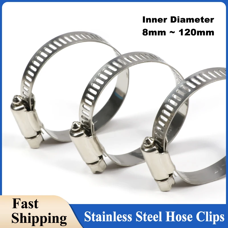 

5/10pcs Pipe Clamps Stainless Steel Hose Clips Diameter 8mm ~ 120mm Car Fuel Hose Pipe Clamps Worm Drive Durable Clip Fixed Tool