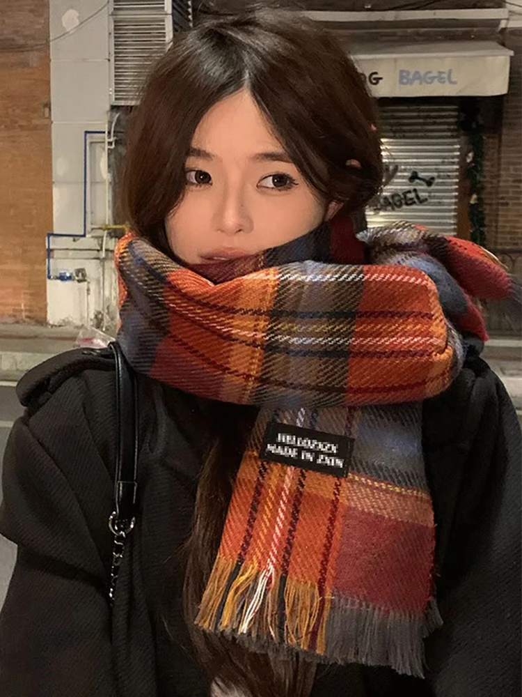 New Knitted Scarf Headscarf Winter Women Men Rainbow Plaid Tassel Warm Scarve Pashmina Mujer Female Male Pareo Wrap Shawl Unisex