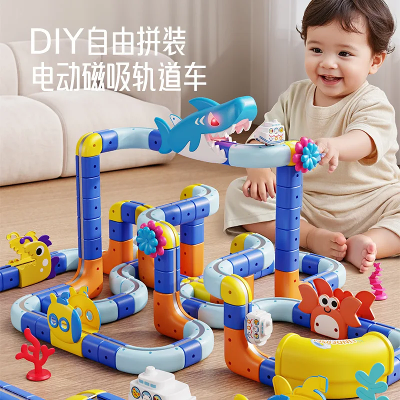 Shark Ocean Theme Magnetic Track Toy DIY Build Rail Maze Game Kids Educational Assembly Birthday Gift for Boys Girls