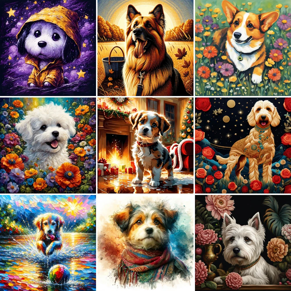 Animal Pet Dog Flowers Painting By Numbers Art Craft Kits For Adults Wall Decor Personalized Gift Ideas Free Shipping 2023 NEW