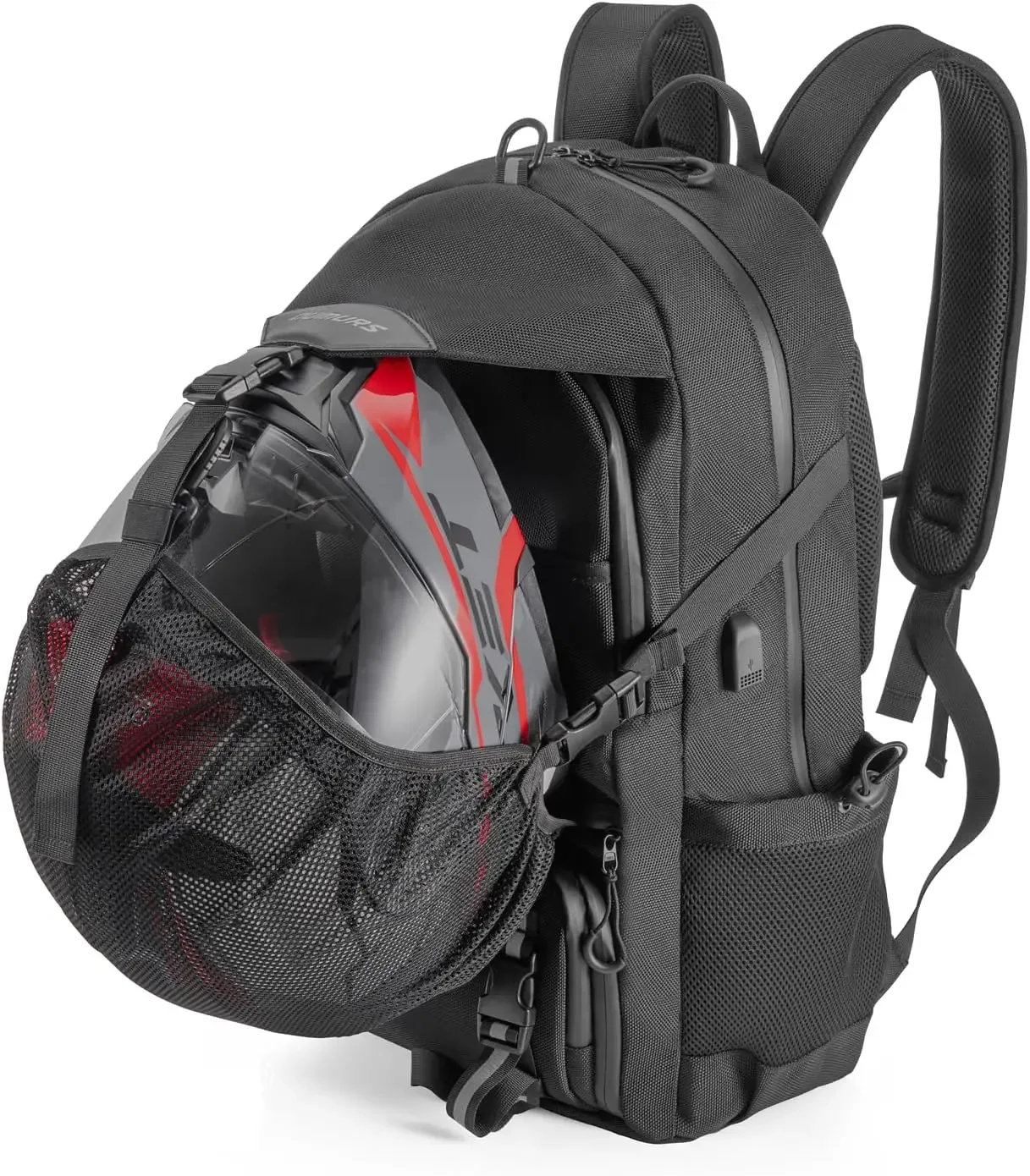 

Large 50L Waterproof 1680D Motorcycle Helmet Backpack, Expandable Motorbike Helmet Bag with Reflective Helmet Strap and USB