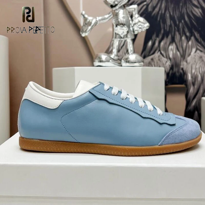 

New Arrival Ladies Casual Sneakers Shoes Famous Designer Lace Up Round Toe Flat Comfy Loafer Luxury Blue White Real Leather Shoe