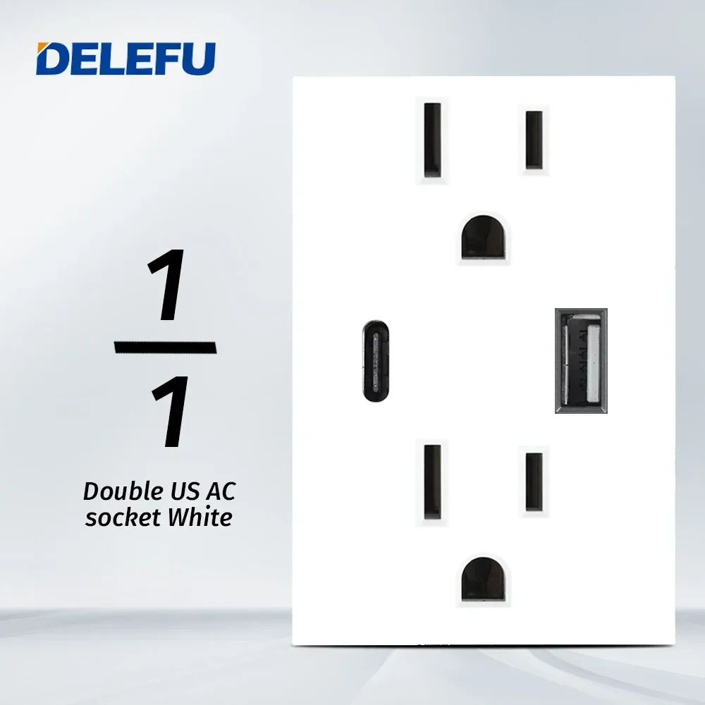 DELEFU Brazilian Italian US EU Standard Free Combination Function USB Type C Key DIY Switch Socket 118mm*72mm White