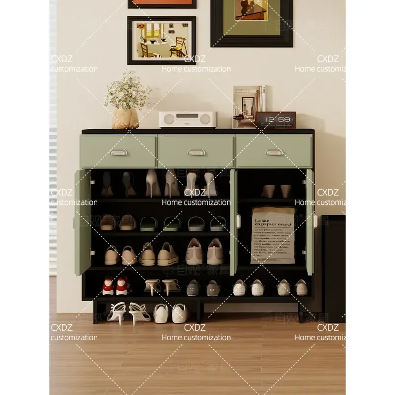 Solid Wood Shoe Cabinet Wall Mounted Storage Unit Retro Entryway Side Cabinet Breathable Shoe Rack for Home Porch