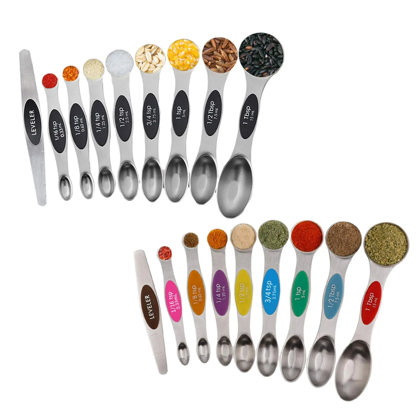 9 PCS Magnetic Measuring Spoons Set Sided Stainless Steel Teaspoons Stackable Fits for Spice Jars