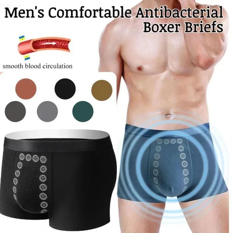 

2025 Men's Underwear Boxer Shorts Non-Marking Mid-Waist Comfortable Anion Black Technology Massage Corner Shorts