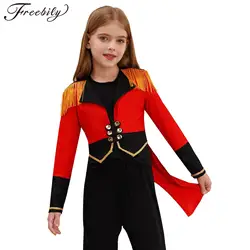 Kids Girls Circus Ringmaster Cosplay Costume Magician Long Sleeve Tassel Tailcoat Jacket Halloween Roleplay Theme Party Dress Up