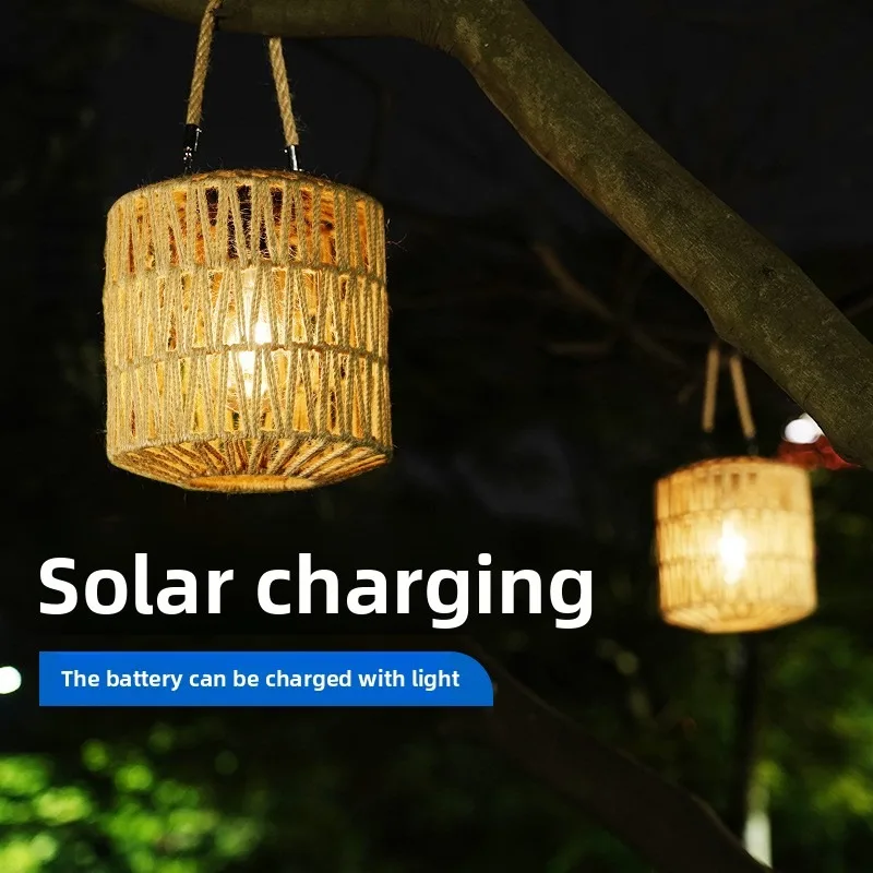 

Solar Decorative Hanging Lights Garden Lawn Light Portable Handmade Hemp Rope Lights Retro-Style Lamps