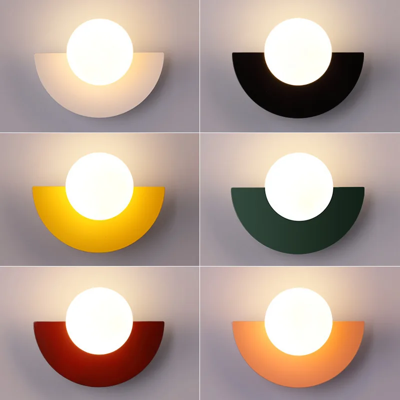 

Modern 3-Color LED Wall Lamp with Plastic Ball Shade – Round Sconce Light for Bedroom Hallway, Plug-in Night Light No Wiring