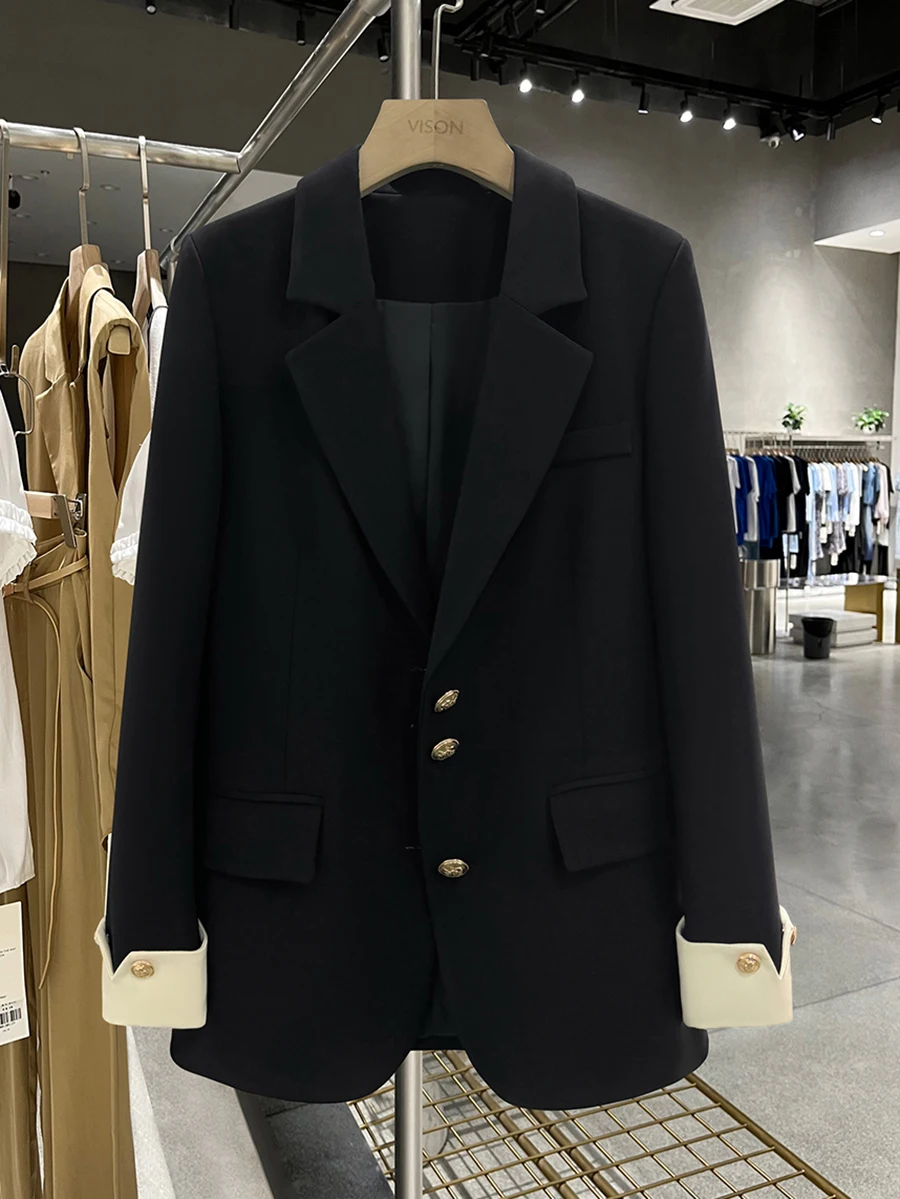 

Женский костюм Ele Bla: модный корейский пиджак с длинными рукавами, на пуговицах, однотонный, из полиэстера, для повседневной носки