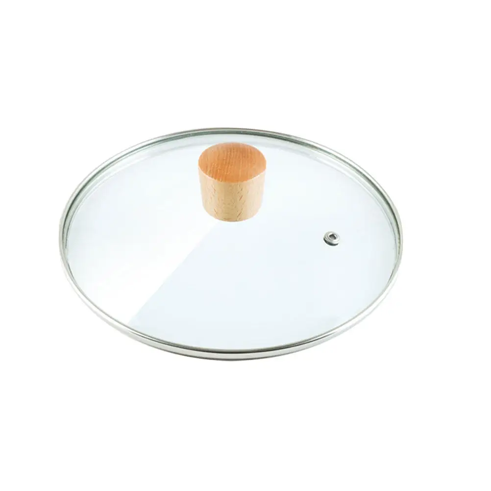 Tempered Glass Lid Wood Handle Sturdy Universal Pot Cover Kitchen Cooking Visible Pan Lid Home Restaurant Canteen Use