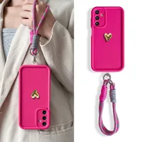 3D Love Heart Lanyard Case for Samsung A33 34 53 54 55 35 73 13 14 15 21s 22 23 24 25 31 32 51 52s 71 22 32 72 Wrist Chain Cover