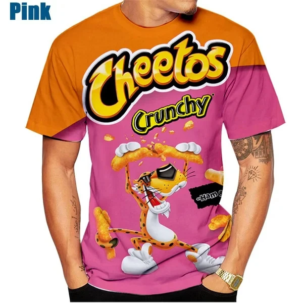 Summer 3D Printed Cheetos Food Print T-Shirt Fashionable Casual Short Sleeve Sportswear Breathable Crewneck Oversized Top