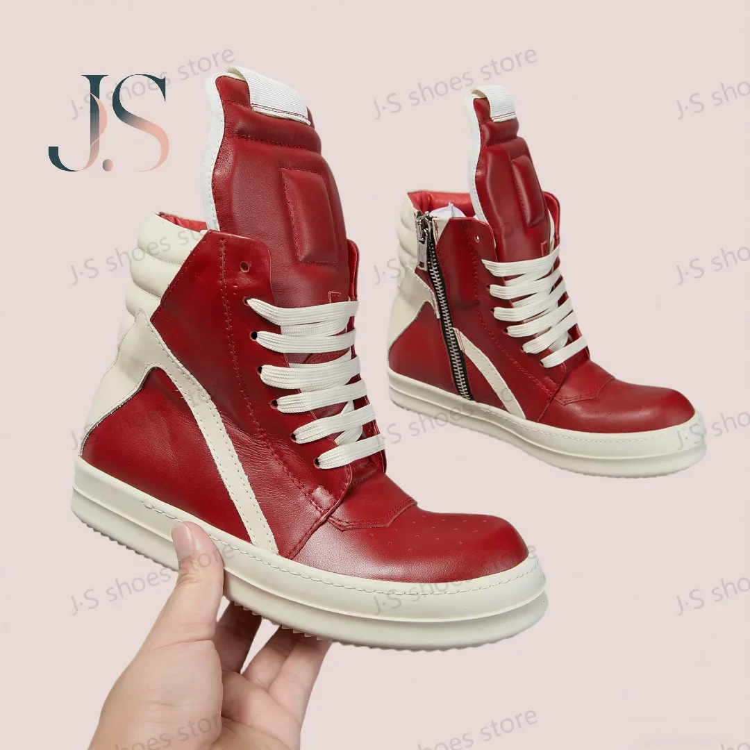 

R-o Classic Boot Red Leather High Top Shoe Luxury Men Sneaker Zipper Women Casual Shoes Lace Up Luxury Ankle Boots