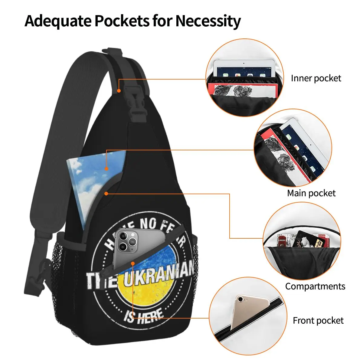 The Ukrainian Is Here Sling Bag Chest Crossbody Shoulder Sling Backpack Travel Hiking Daypacks Have No Fear Cool Satchel