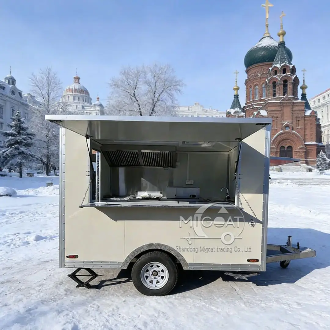 Mobile Food Cart, Multifunctional Snack Trailer with Stainless Steel Kitchen, Outdoor Street Vending Business Equipment