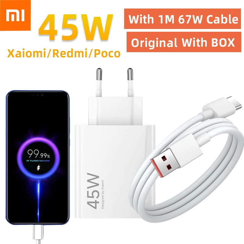 Carregador Original XIAOMI 45W Turbo Charge Tipo A Adaptador de Energia Poco X7 M7 Pro Plus X5 X3 F3 M2 Pad 5 6 Redmi Note 15 14 13 10t 9