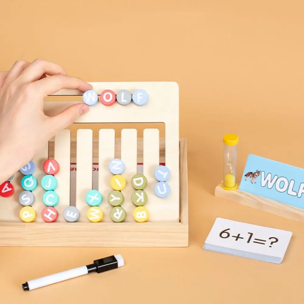 Houten Nummer Engels Dubbelzijdig Schaakpuzzel Montessori Logisch Denken Training Speelgoed Draagbare Cartoon Wiskunde Leermiddel