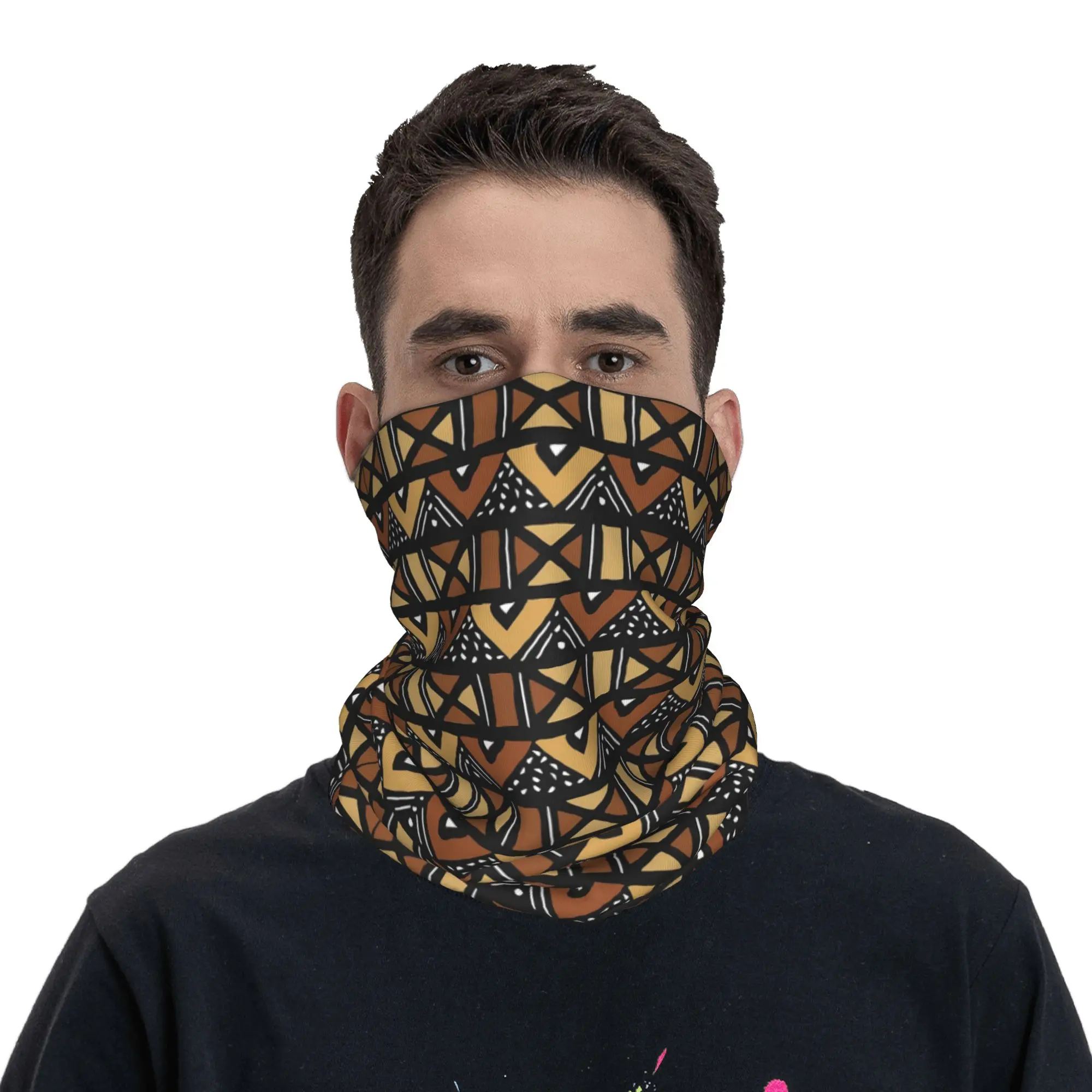 

Mud cloth Mali Bandana Neck Cover Printed Wrap Mask Scarf Face Mask Riding Unisex Adult All Season