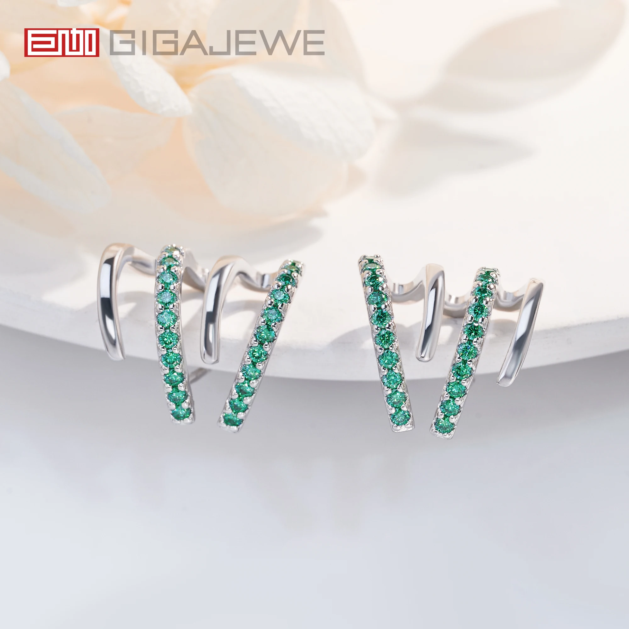 GIGAJEWE Natural Green Studs Gemstone Earring Moissanite S925 Silver 18K Gold Plated Diamond Test Passed Jewelry Woman Wife Gift