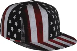 American Flag Patriotic USA Pattern Flat Bill Hat, Unisex Snapback Baseball Cap Hip Hop Style Flat Visor Blank Adjustable