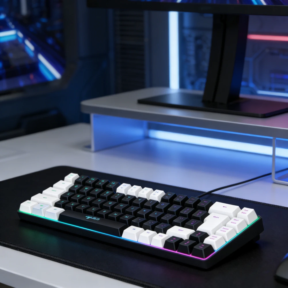 Wired 68 Keys 65 Percent RGB Backlit Gaming Keyboard Ergonomic Portable USB Keyboard for PC Computer Office Laptop White Black