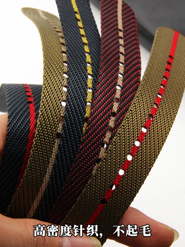 Woven Canvas Nylon Watchband for Dirudder Biwan Dituo Little Red Flower Universal Watch Strap Accessories 20 22mm Men