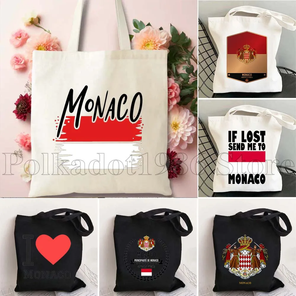 

Monaco Flag Map Travel Customized Gifts Durable Canvas Tote Bag Foldable Shopping Shopper Bags Printed Harajuku Women's Handbag