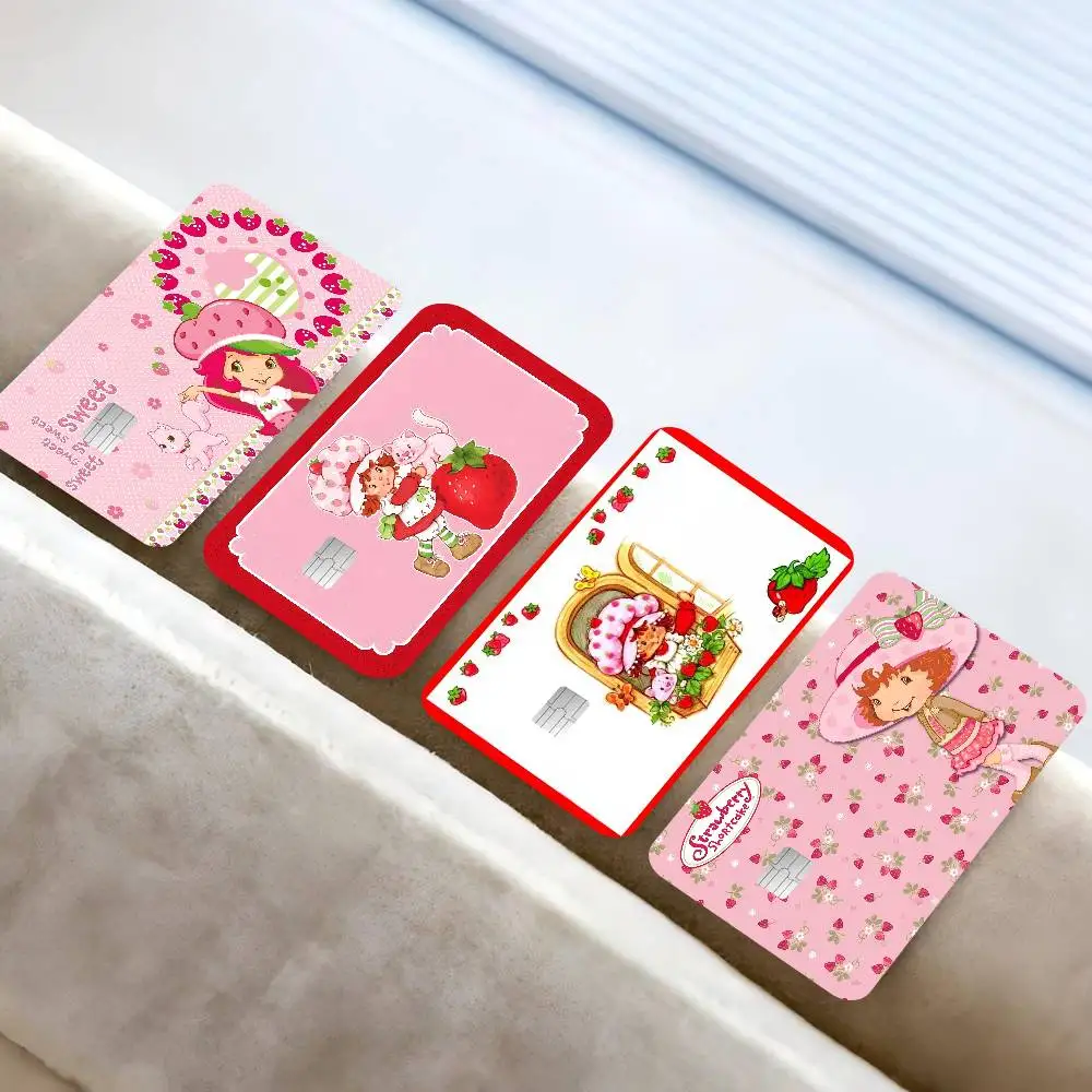 S-strawberry-shortcakeS Anime Cartoon Bear Skin Sticker Film Tape Case for Big Credit Debit Card Front Side