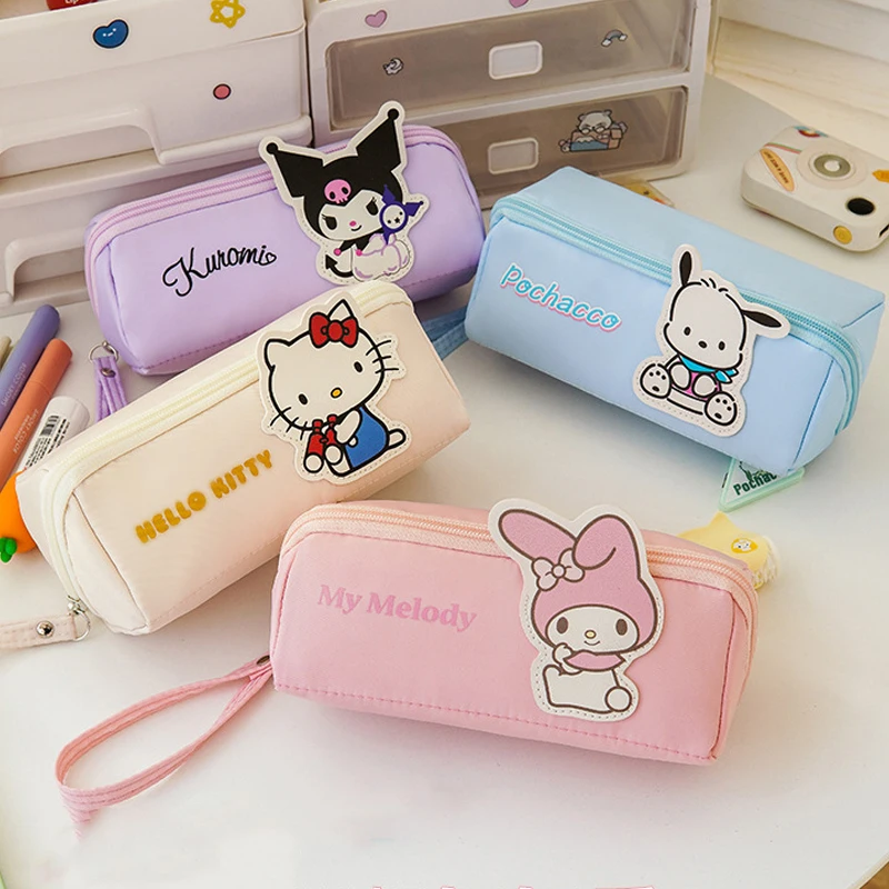 Hello Kitty Pencil Case Sanrio Portable Pencil Bag Anime Large Capacity Cartoon Student Stationery Box Girl Storage Bag Gift