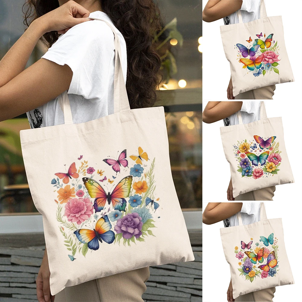 

Colorful Butterflies Lady Big Shopper Bags Vibrant Florals Women Shopping Shoulder Handbag Delicate Blossoms Girl Daily use Bag