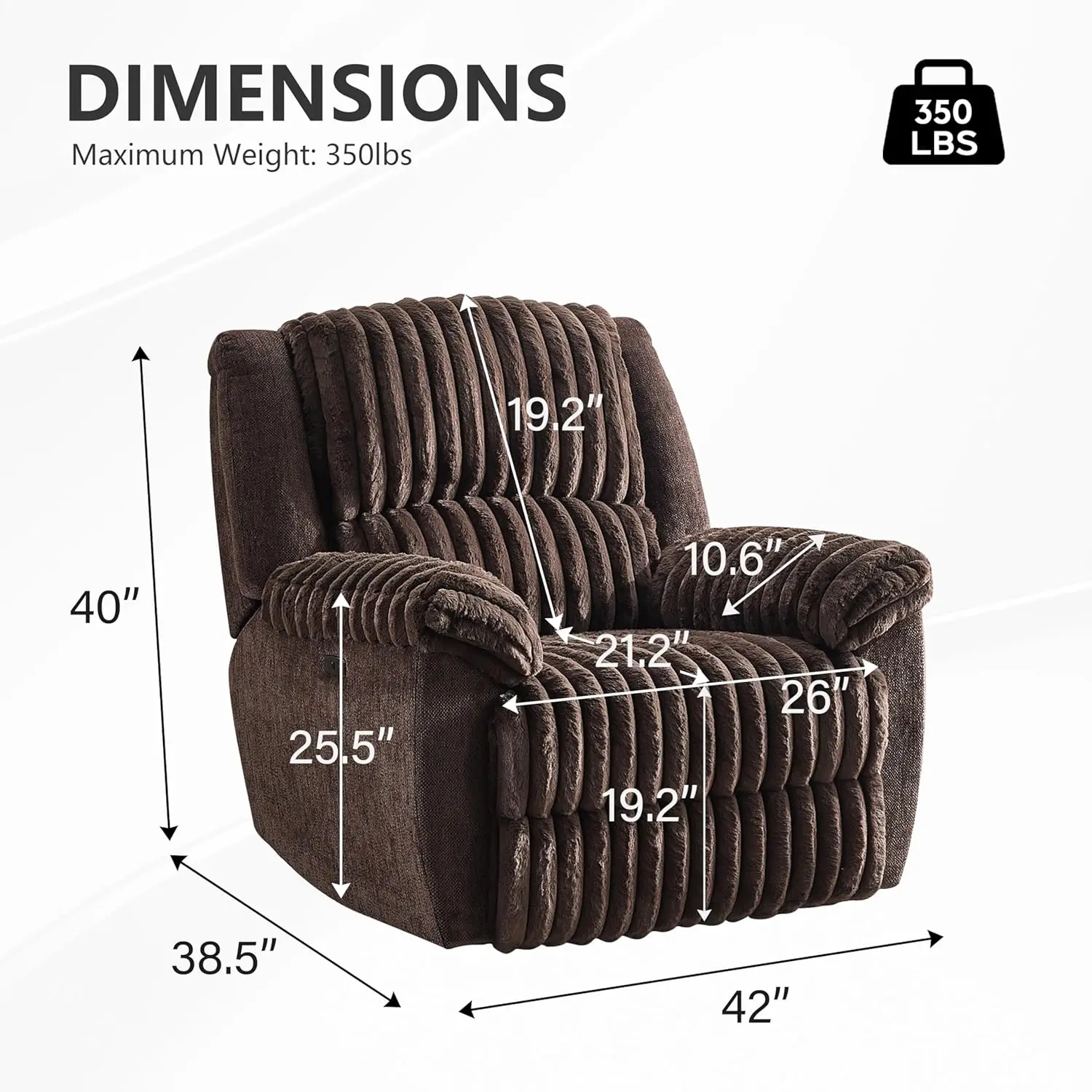 1PCS Oversized Super Soft Power Recliner Chairs For Adults, Electric Recliners Chair Faux Fur Overstuffed Single Reclining Chair