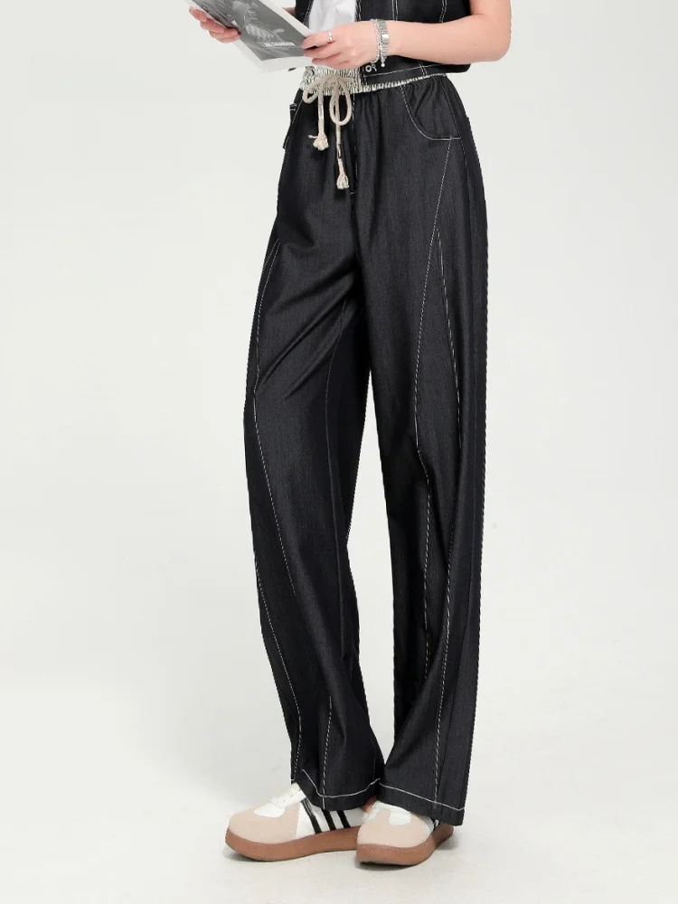 

Dailanzhi High Waist Slimming Straight Leg Pants Women's Elastic Waist Casual Long Trousers New Summer 2025 Faion