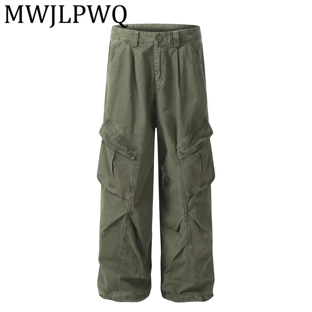 

MWJLPWQ Vibe Модные тяжелые брюки-карго для мужчин, винтажные потертые свободные широкие прямые брюки с морщинистым дизайном Sense Niched 12107