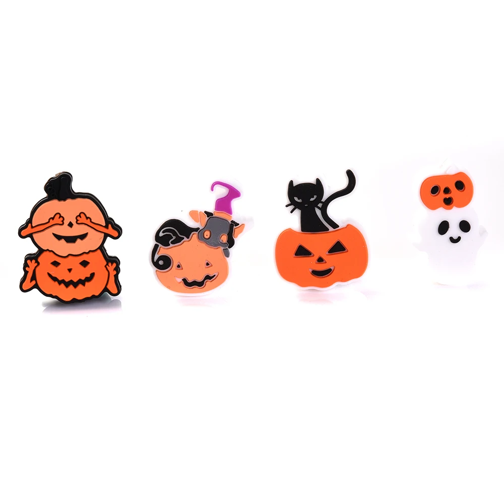 40Pcs Halloween Round 15mm Silicone Beads Cartoon Ghost Beads Set for Jewelry Making Diy Bracelet Necklace Keychain Accessories