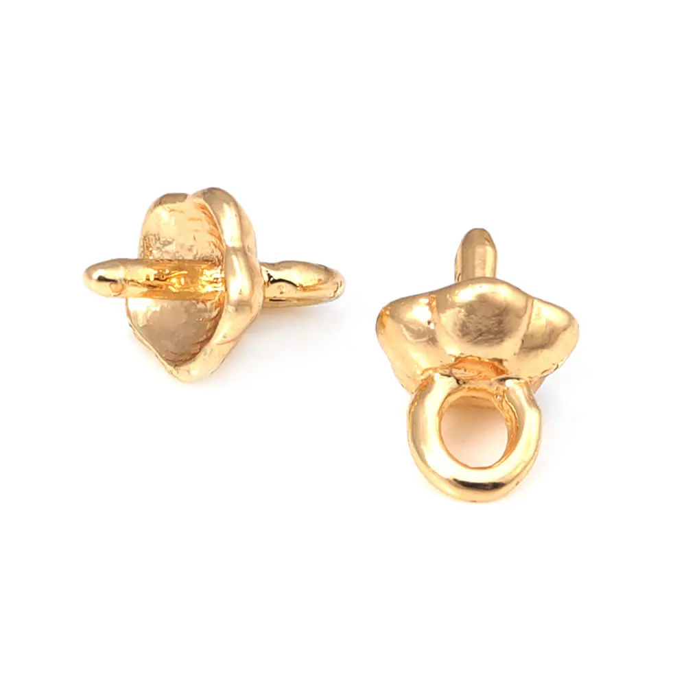 High Quality 18K Gold Color Brass Half Hole Pearl Beads Connect Charms Beads Caps Diy Jewelry Making Accessories for Women