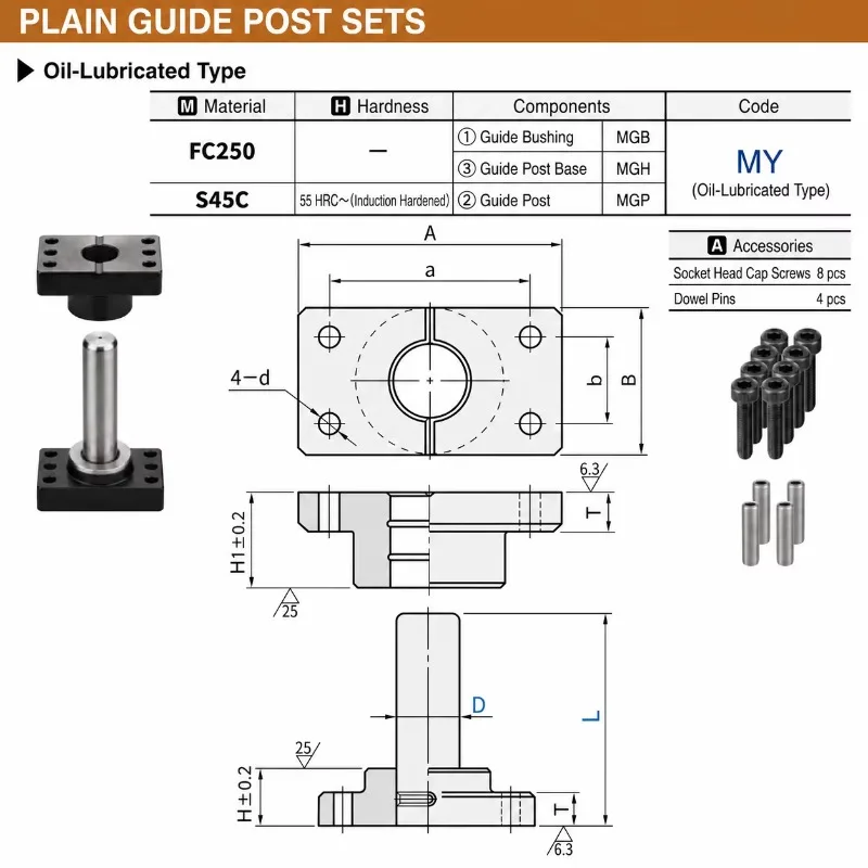 Standard Oil-Lubricated High-Precision Guide Post Sets ( FC250 / S45C ) for Automotive Industry