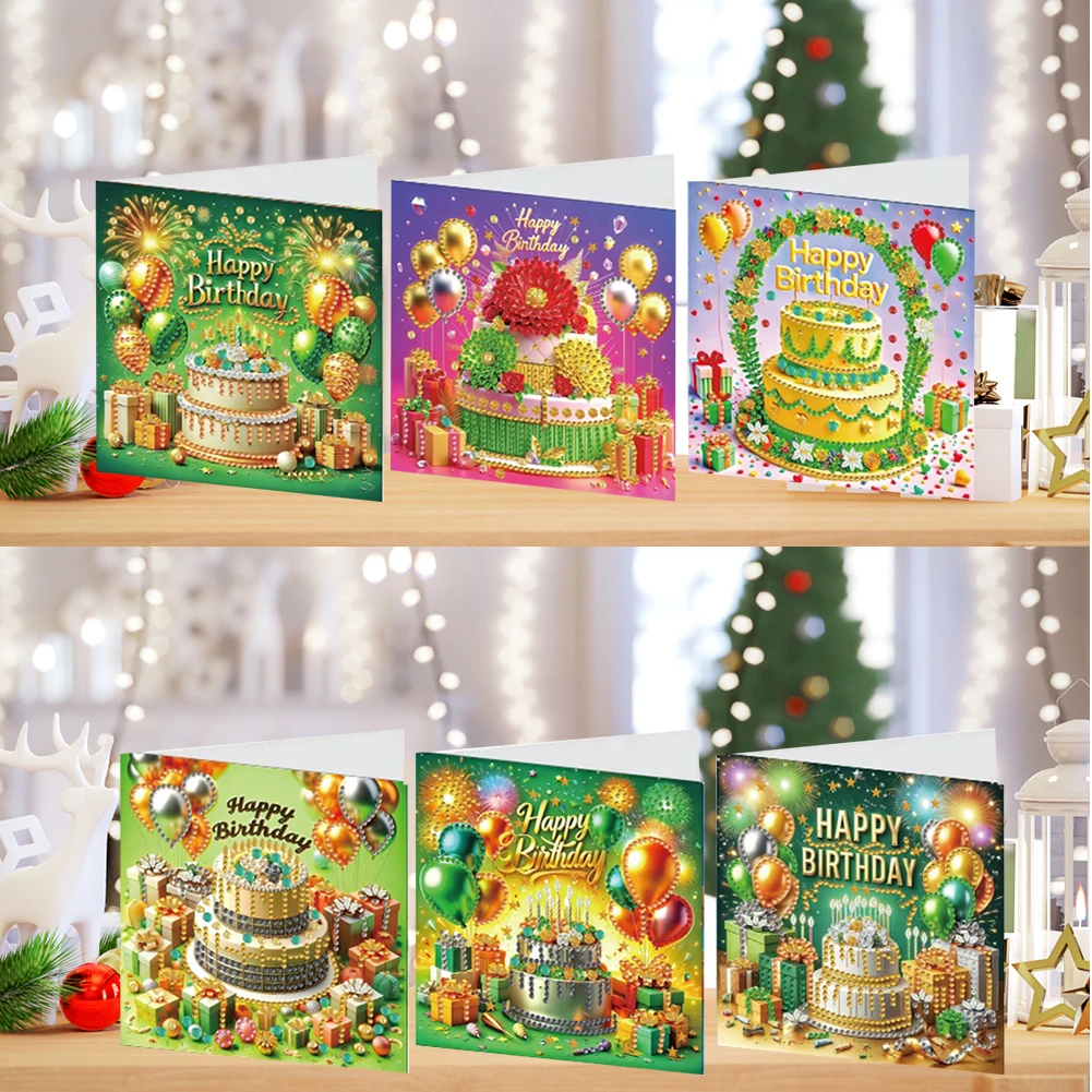 

6Pcs Birthday Gift DIY Diamond Painting Greeting Cards for Adults Gifts Blessing