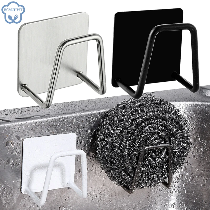 New Sink Wall Storage Hooks Kitchen Organizer Sponge Holder Soap Drying Rack Self Adhesive Sink Drain Racks Stainless Steel