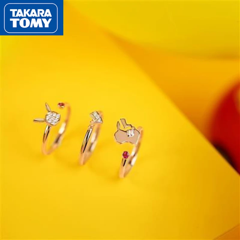 

TAKARA TOMY Pikachu Girls Do Not Fade 925 Silver Diamond Opening Adjustable Ring Sweet and Lovely Ladies Hand Jewelry