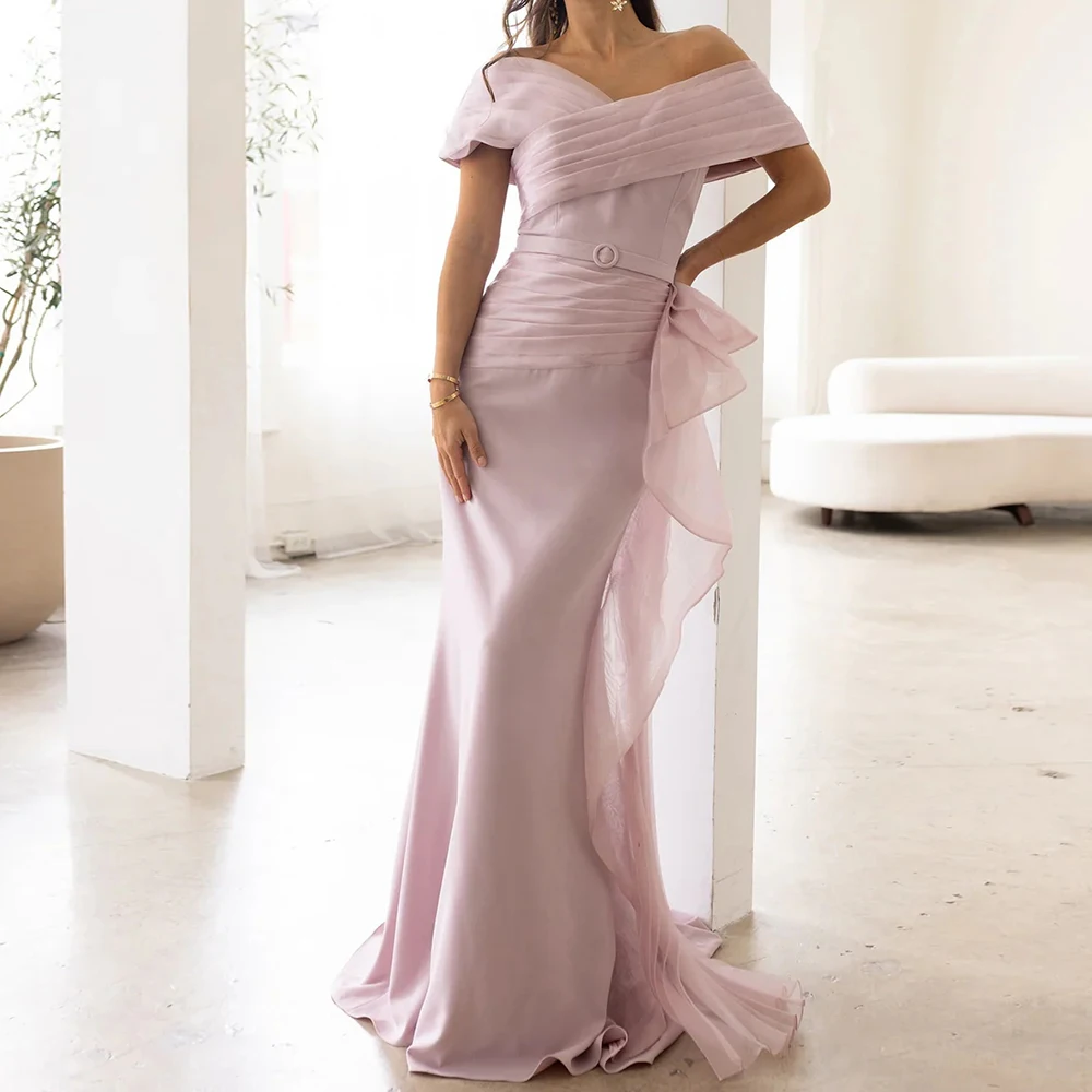 Abendkleider im Meerjungfrau-Stil für Damen, bodenlang, schulterfrei, ärmellos, Abendkleid, modisch, mit Falten, Schärpen, drapiert, individuelle Kleider