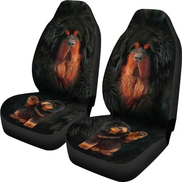 2pcs Tibetan Mastiff Dog Print Car Seat Covers